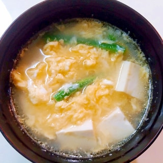 豆腐とインゲン豆の中華かきたまスープ